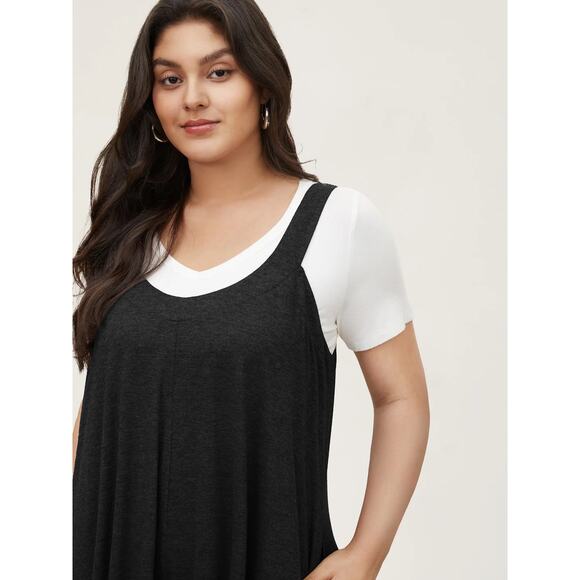 Plus Size 30 6x Adjustable Straps Pockets Stretchy BloomChic Soft Black Jumpsuit - Picture 4 of 6